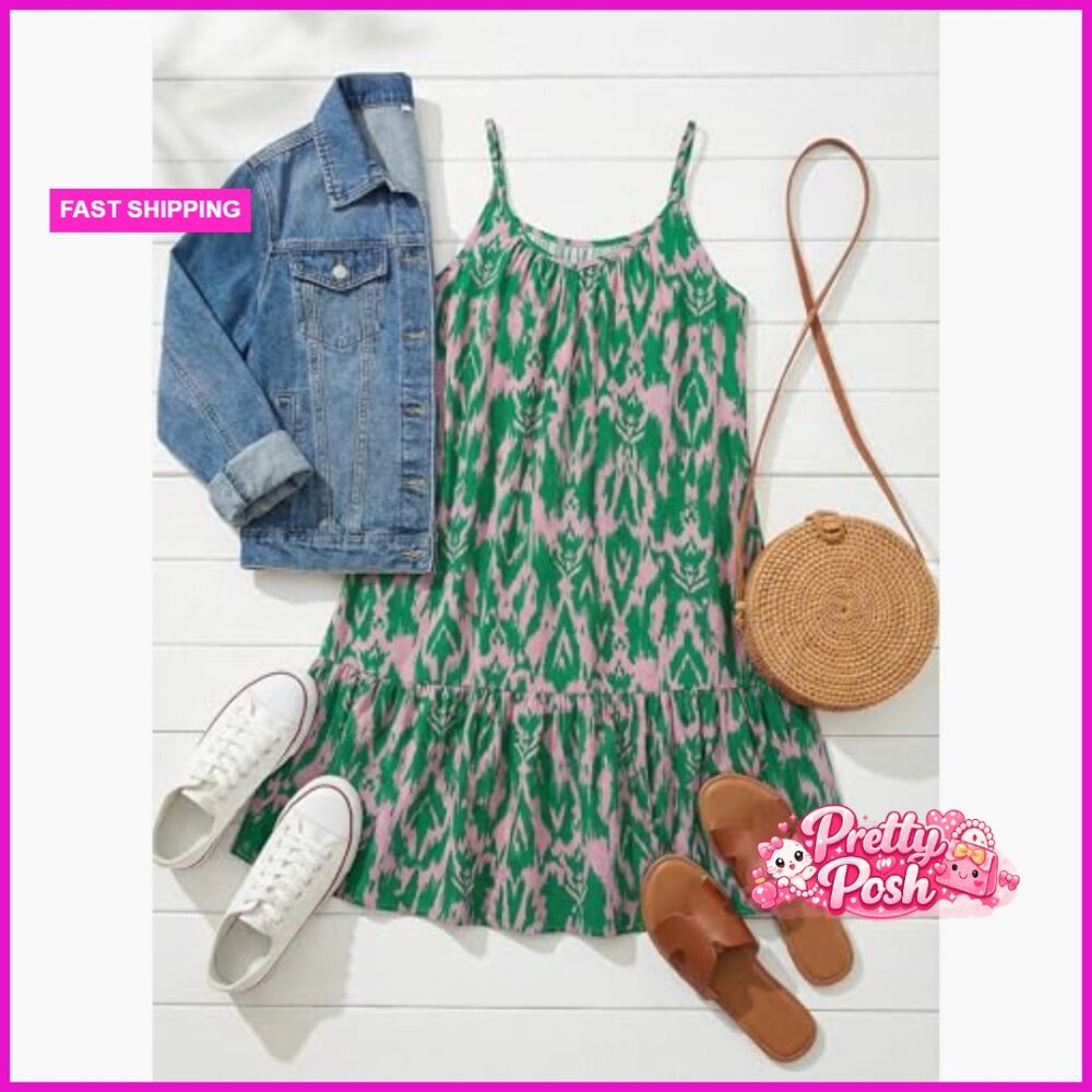 Polyester Spaghetti Strap V-Neck Boho Mini Dress - image 5